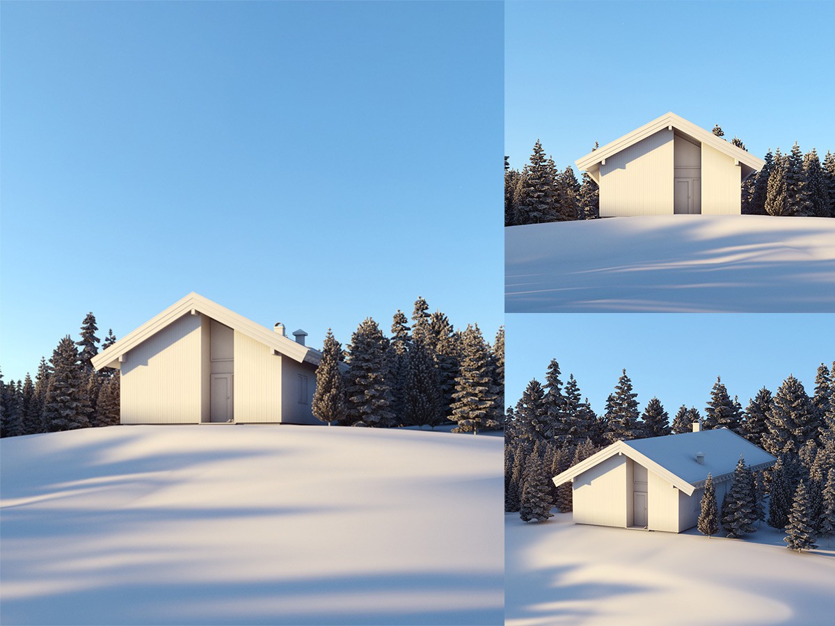 Log Cabin Exterior Clay Render 