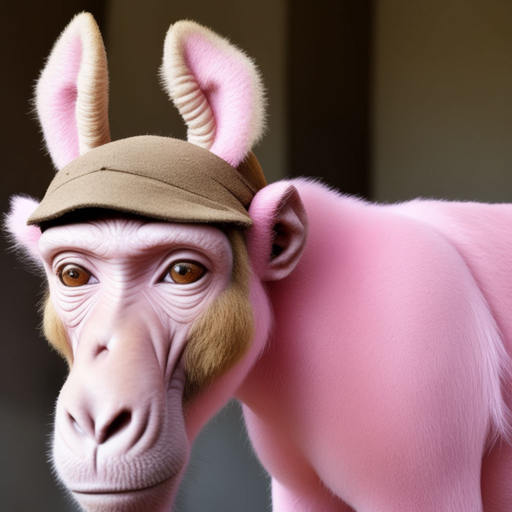 a pink monkey with the head of a donkey