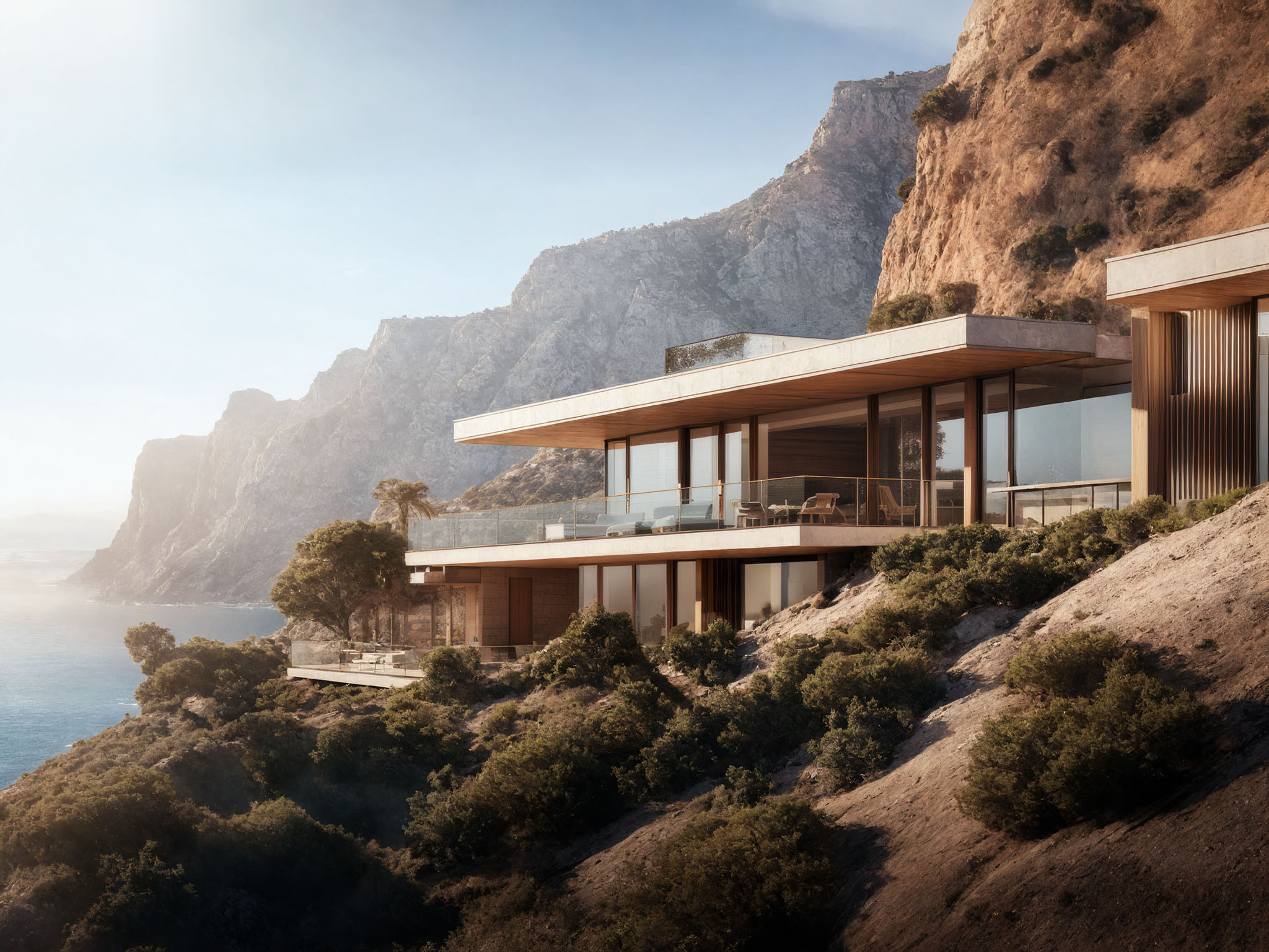 image of a villa by the sea at golden hour generated by AI