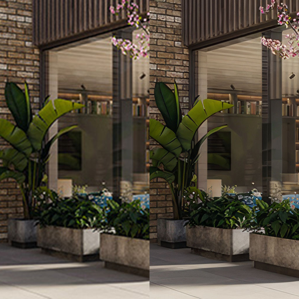 A side by side comparison of a 256px crop and 4x upscaled versionresolution