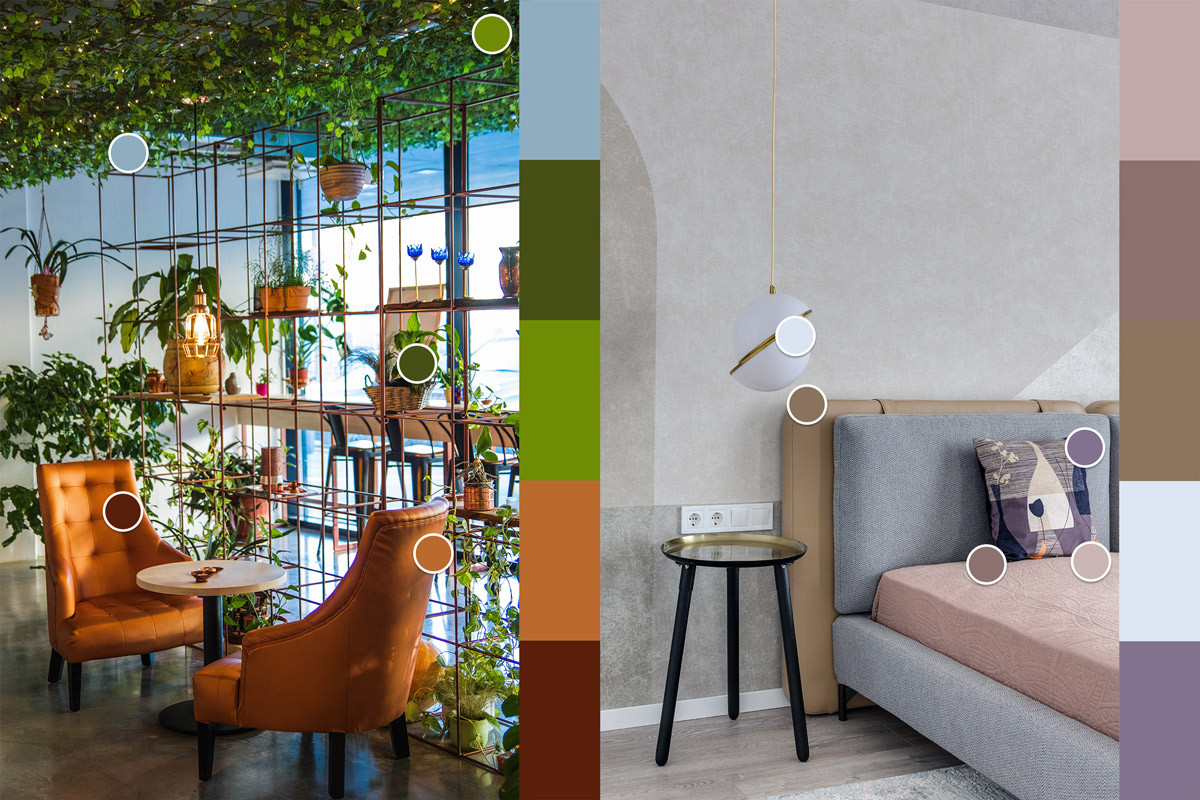 Breakdown of colour schemes for two interior photographs