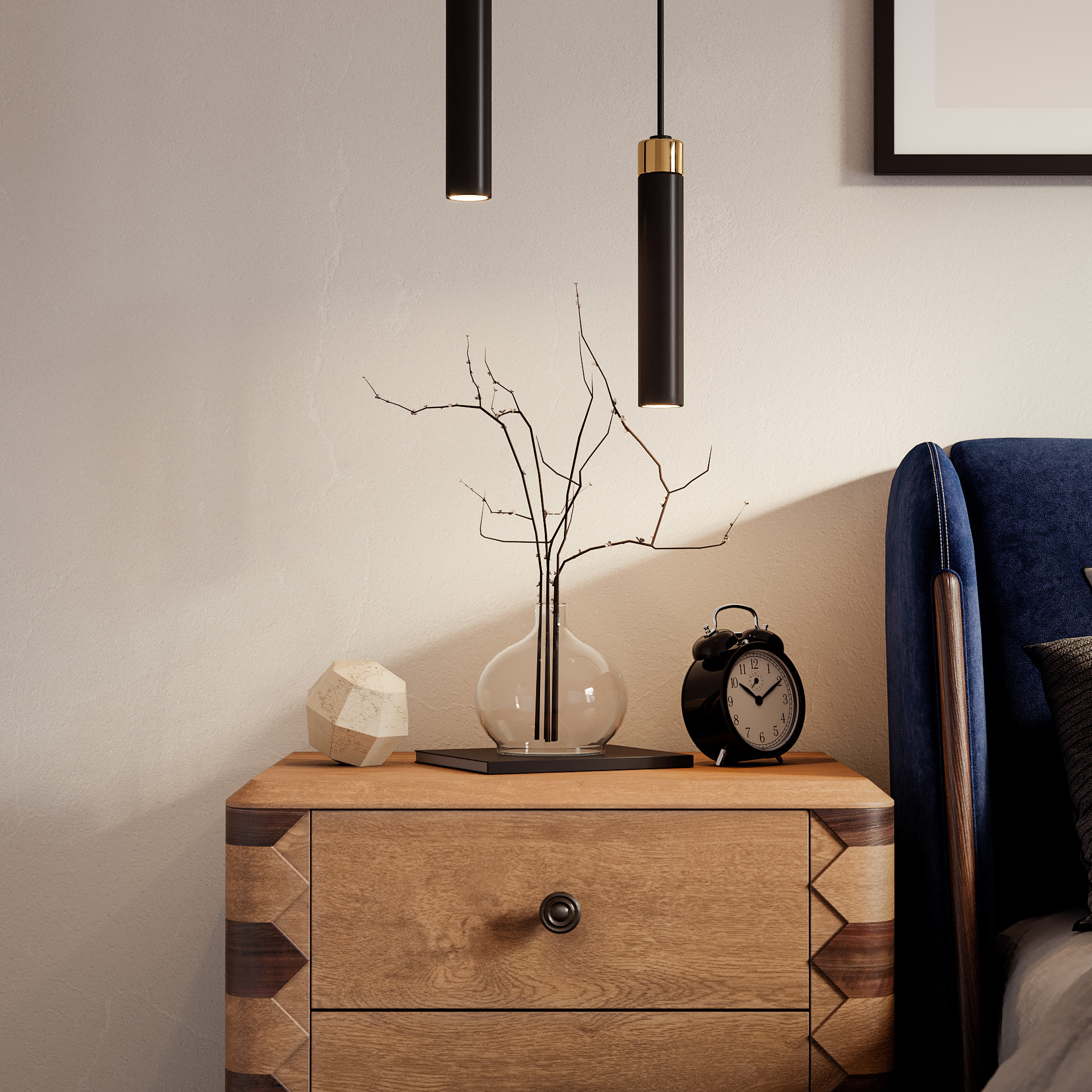 Bedside table interior render vignette