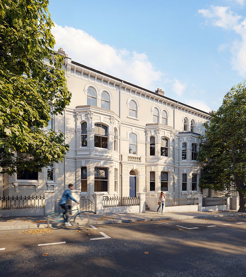 3D architectural exterior rendering of a residential property on Buckingham Road in Brighton, UK
